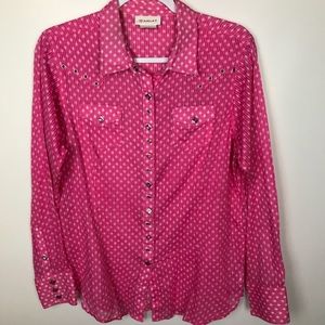 Ariat Sz L Pink Snap Front Long Sleeve Shirt